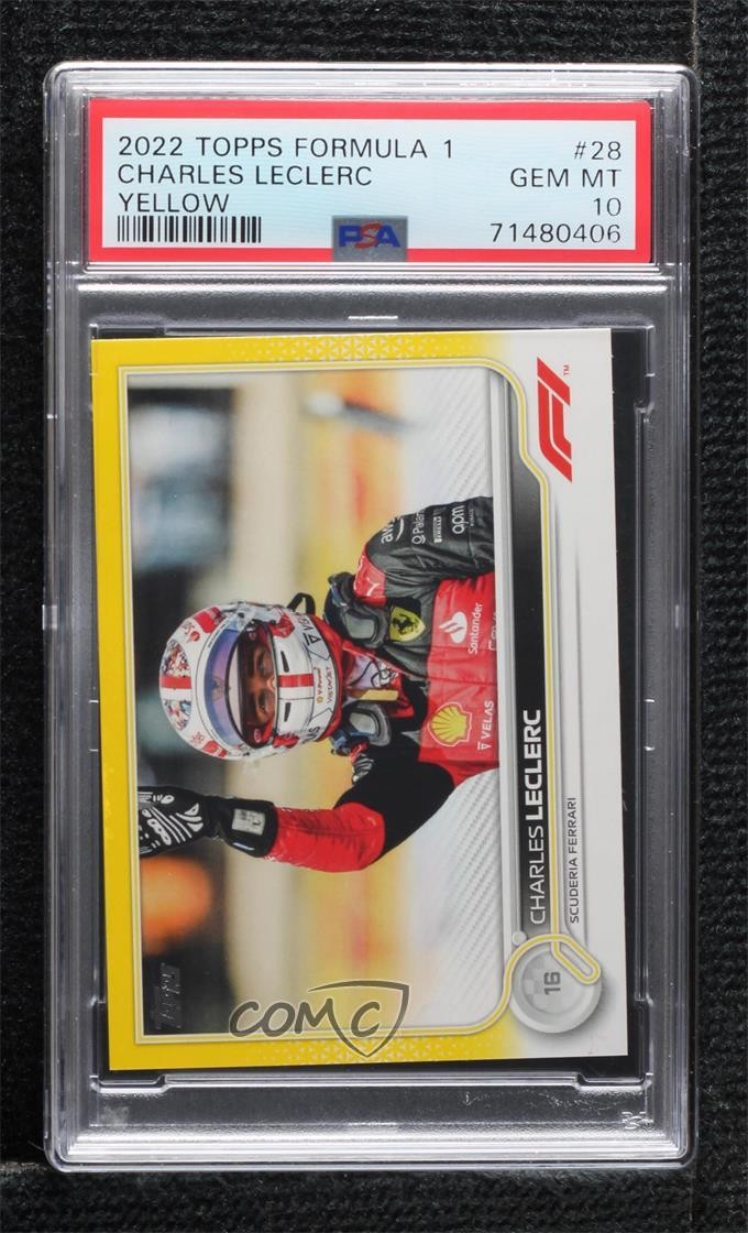 2022 Topps Formula 1 F1 Racers Yellow 61/125 Charles Leclerc PSA 10 GEM MT 11hp view 1