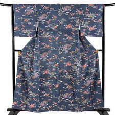 JAPANESE KIMONO KOMON Blue-gray 157cm 5 ft 2 in PURE SILK AA8527