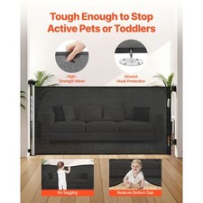 Retractable Baby Gate, Extends to 72.8 inch Wide, 31.3 inch Tall, with Security