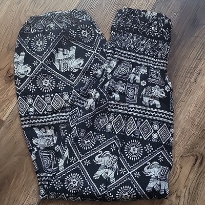 One Tribe Apparel Boho Pants, Size S, Elephants  , Black, Cream, Soft
