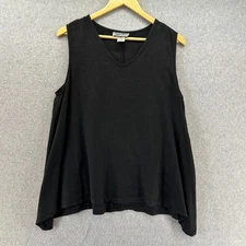 Match Point Womens Black Sleeveless V Neck Linen Tank Top Size Large Lagenlook