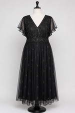 Changes Boutique Beaded Maxi Dress UK 30 Black Gothic Evening Stretch Party Plus
