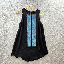 Portmans Womens Blouse Tank Top Size 12 Black Blue Sleeveless Sequins
