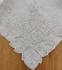 Vgt White Embroidered Madeira Cotton Hankie Handkerchief