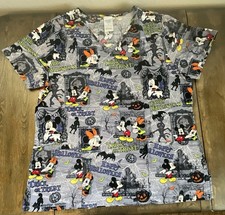 Disney Scrub Top Halloween Mickey Minnie Medical V-Neck Size Medium 100 Cotton