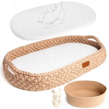Handmade Baby Changing Basket Set with a Soft Changing Pad and Waterproof Cov...