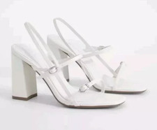 BOOHOO Buckle Detail White Strappy Block Heel Sandals UK 7 & 8 New