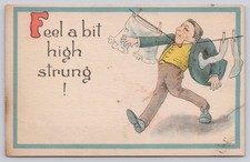 Humorous High Strung Man Laundry Clothesline Vintage Postcard Made in USA