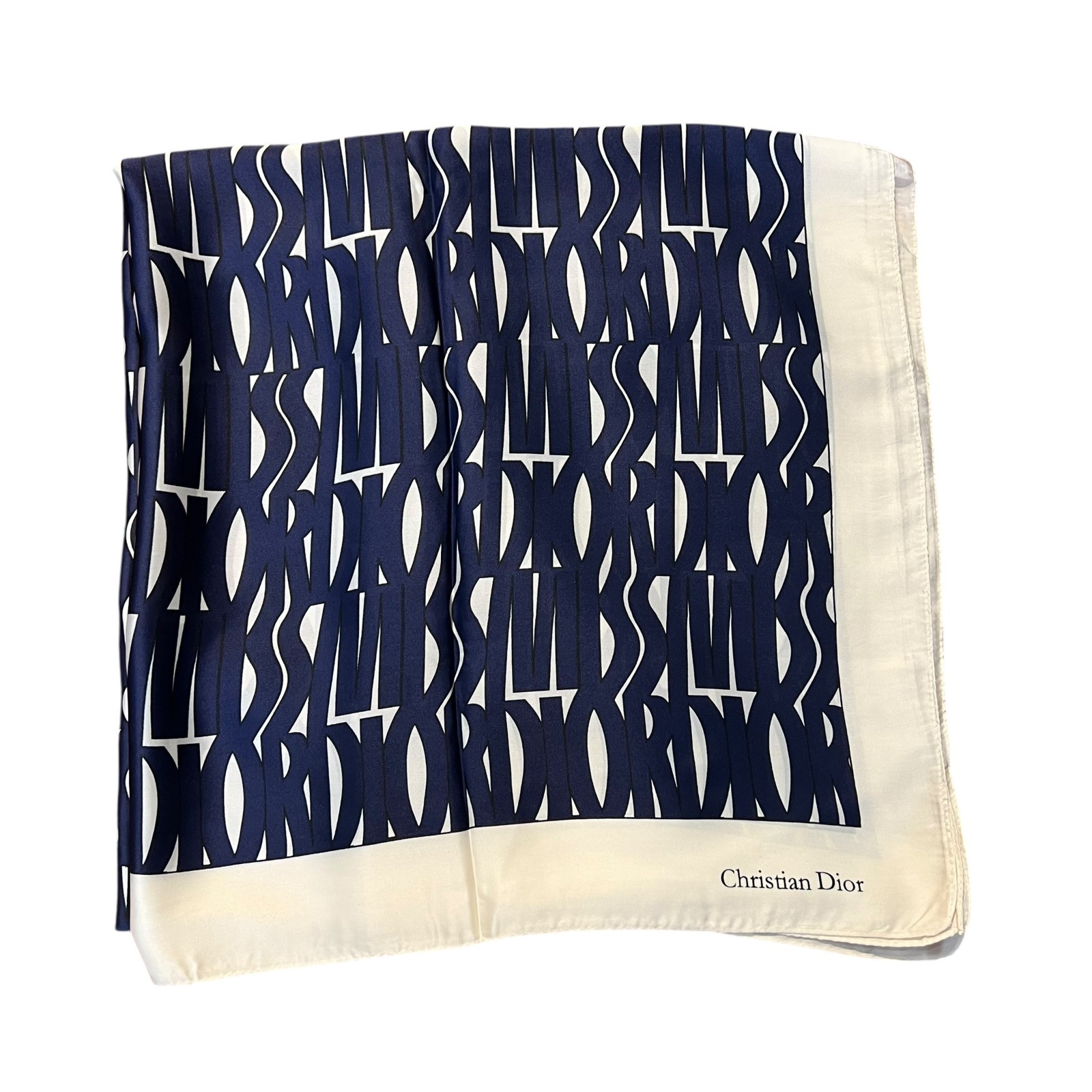 Christian Dior Trotter Monogram Silk Scarf Navy Blue White Made in Italy Authent thumbnail 9