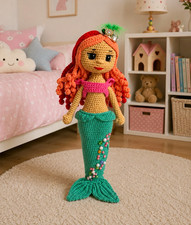 Handmade Mermaid 3 Outfits Crochet Girl Artist Doll, Fantasy Mermaid Tail