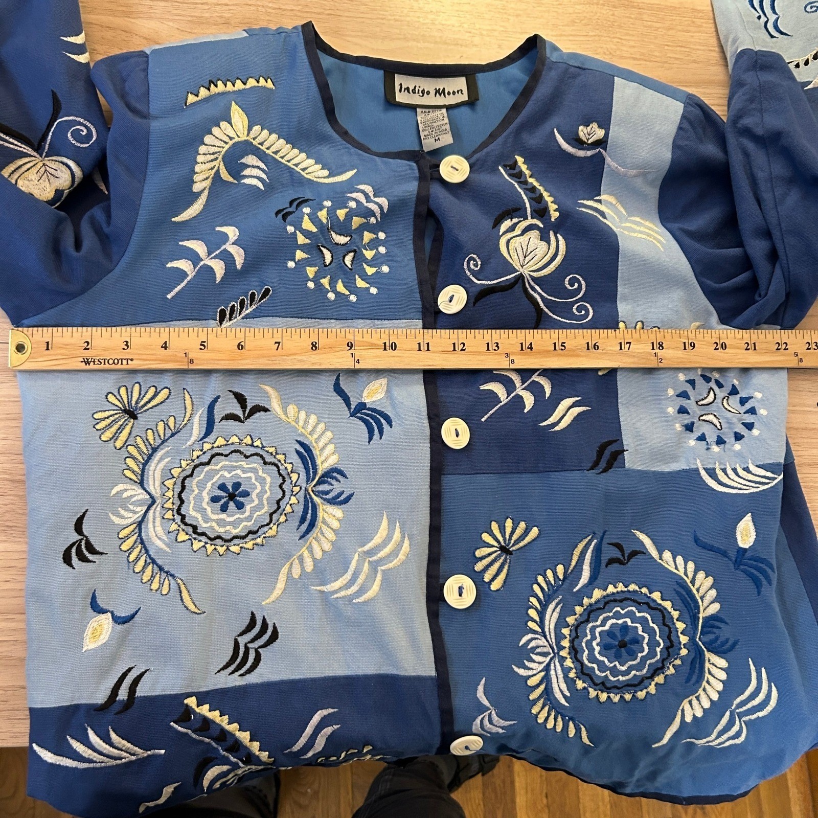 Indigo Moon Patchwork Embroidered Jacket Blue Whi… - image 8