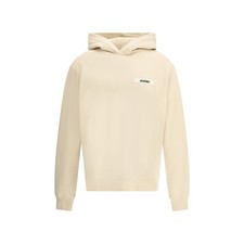 Jacquemus Men Beige Sweatshirt Cotton Solid Long Sleeve Casual Hooded Pullover