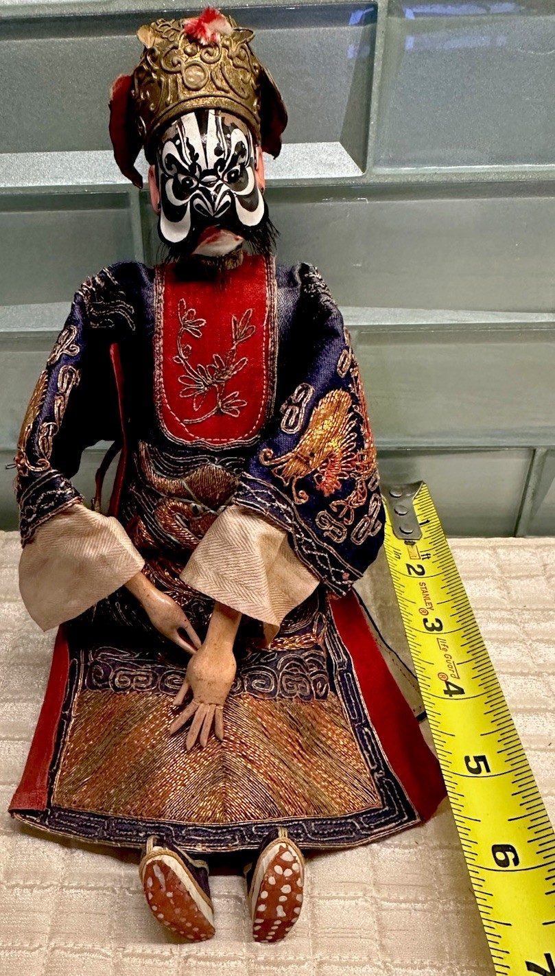 Rare Antique Masked Chinese Opera Doll Circa 1890-1910 MangPao Robe Signed 