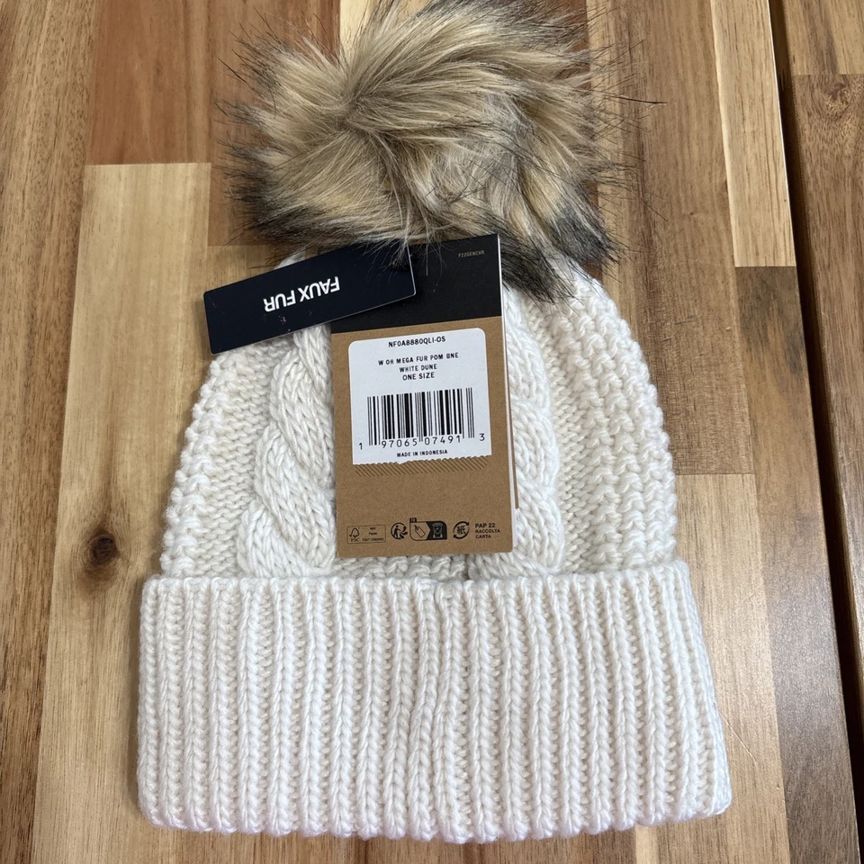 THE NORTH FACE Mujer Mega Piel Pom Gorro Calce Profundo Puños Blanco Duna Invierno Sombrero Foto 2 de 4