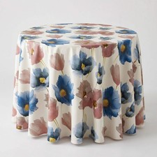 Navy Watercolor Floral Print Wedding Tablecloth Anthium Polyester Dining Cover