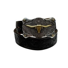 Tony Lama Kids LITTLE TEXAS Tooled Leather Western Belt USA Size 28 Top Grain