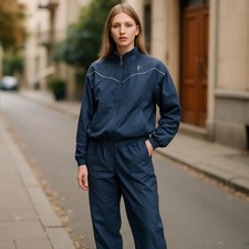 Asics Jacket  Trouser Set Women's Medium Blue Mock Neck Long Sleeve Full Zip