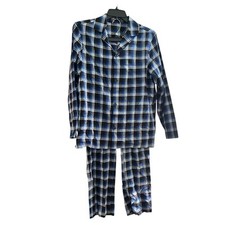  125 Hart Schaffner Marx Men  s 2-pc Cotton Pajama Set  Mens S, Blue Black Plaid