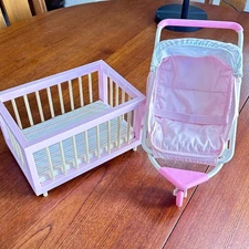 American Girl ITTY BITTY BABY Crib Pad Nursery Bassinet & Stroller with Cover