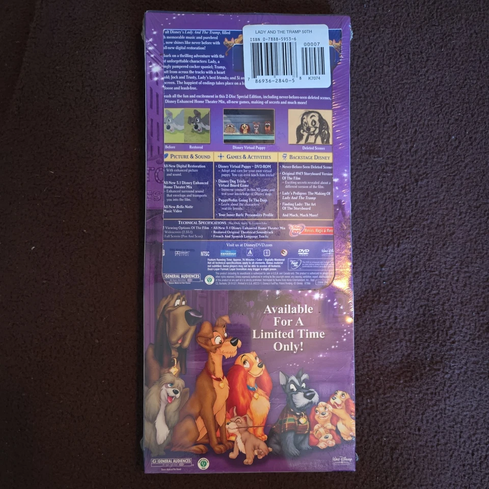 Lady And The Tramp (DVD, 1955/2006, 50th Anniversary Edition) Brand New, Sealed! - Image 2 of 2