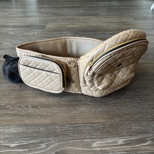 Tushbaby Vegan Leather Hip Seat Baby Carrier EUC - Tan Quilted Gold Zippers