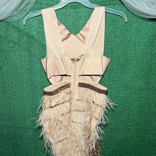 Fashion Nova Gold Sequin Sparkle Halter Feather Bustier Top Mini Dress