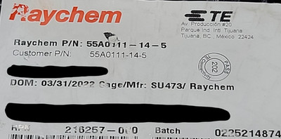 Raychem/TE 55A0111-14-5 #14awg XL-ETFE Spec 55 Hook-Up/Lead Wire Green /50ft