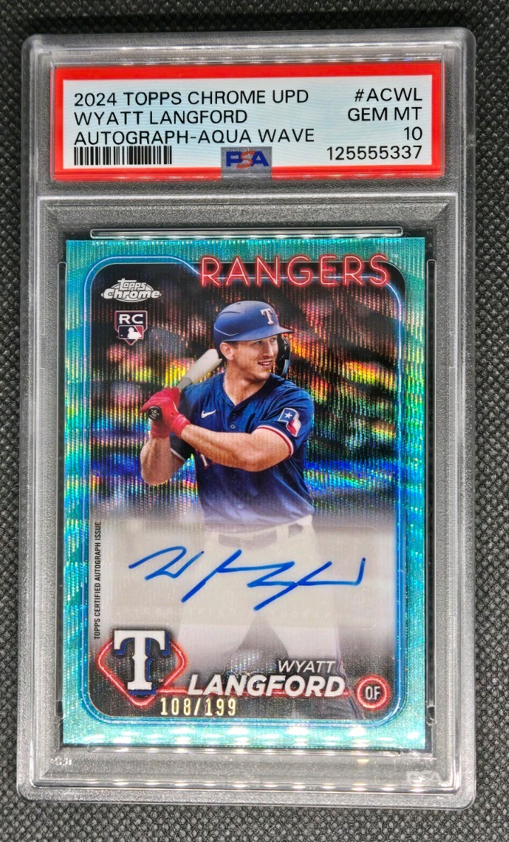 2024 WYATT LANGFORD PSA 10 #AC-WL Topps Chrome Update AQUA WAVE Ref AUTO #/199