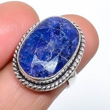 Sapphire Gemstone Band Ring Size 925 Sterling Silver