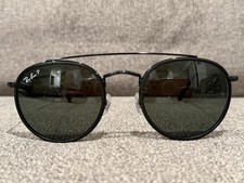 New Ray-Ban Round Double Bridge Black Frame/ Black Polarized RB3647 Sunglasses