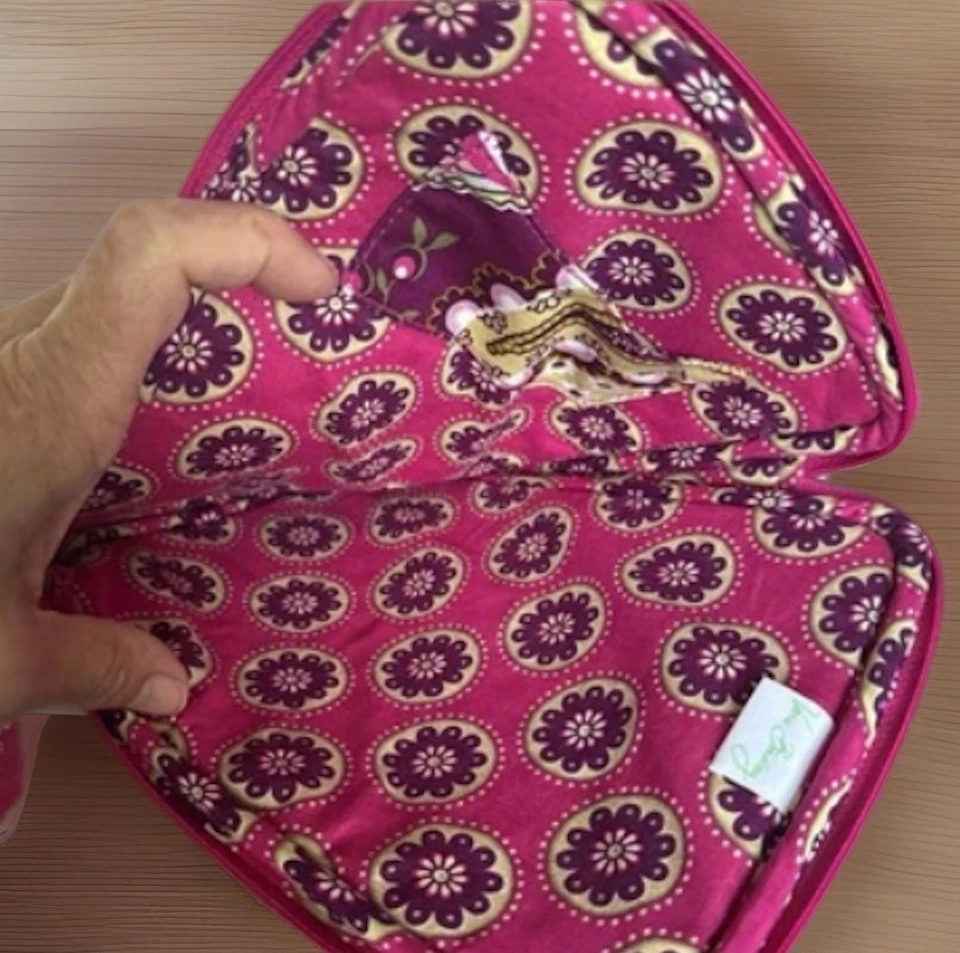 Bolsa acolchoada VERA BRADLEY manga tablet rosa paisley muito baga zíper ao redor em excelente estado usado - Imagem 4 de 4