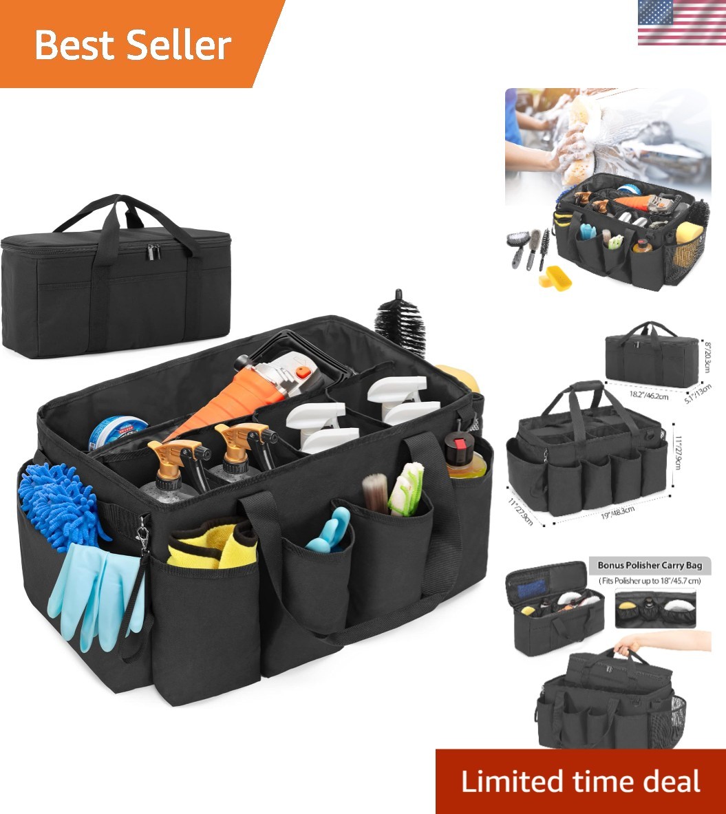 Black Car Detailing Bag with Polisher Storage Carry Case Organizer for Auto S...