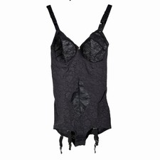 Rago Womens Black Floral Lace Body Briefer Extra Firm Shaping 36C 9057 Shaper