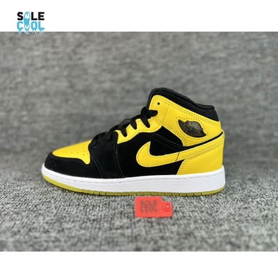 Nike Air Jordan 1 Mid GS SE/womens Black Yellow Gold Shoes HJ5940-071
