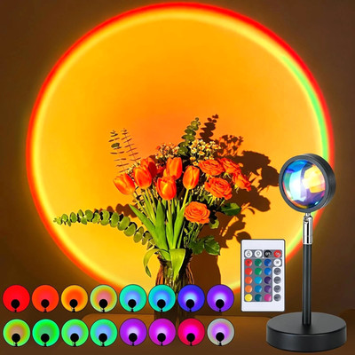 Sunset Lamp Projector, Rainbow Projection Led Lights with Remote, 16 Colors Mult