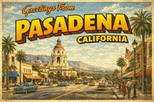 Greetings from PASADENA, CALIFORNIA Modern Vintage Postcard D285
