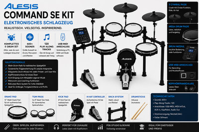 Alesis Command SE Kit - Schlagzeug Elektronisch mit USB MIDI Anschlüsse, E-Drums