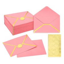 100 Pcs A7 7.3x5.3" Gold Border Envelopes for Wedding Invitation, Pink