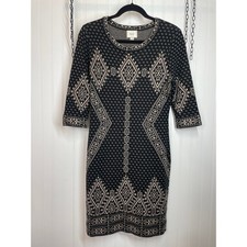 eci Jacquard Black Scoop Neck Mini Sweater Dress Cotton Acrylic Size M