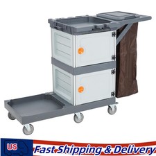 Commercial Traditional Janitorial 2 Cabinet Cleaning Cart 3 Shelves Housekeeping