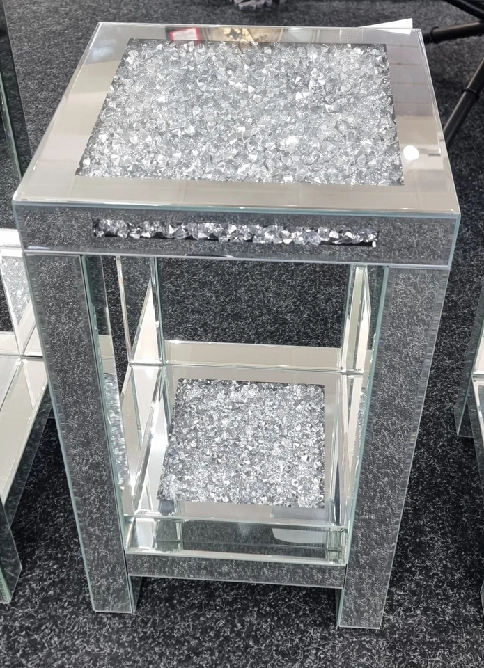 Diamond Crushed Crystal Mirrored, Side Table, Lamp Stand - Image 3 of 4