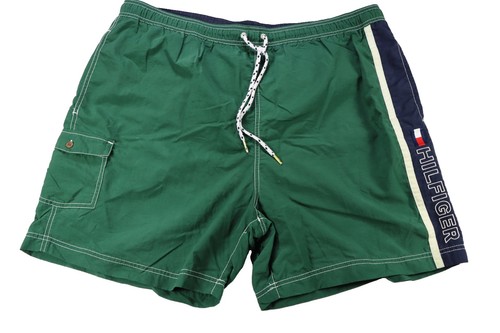 Tommy Hilfiger, Vintage Tommy Hilfiger Swim Trunks XXL Green Spellout Mesh Board Shorts Nylon