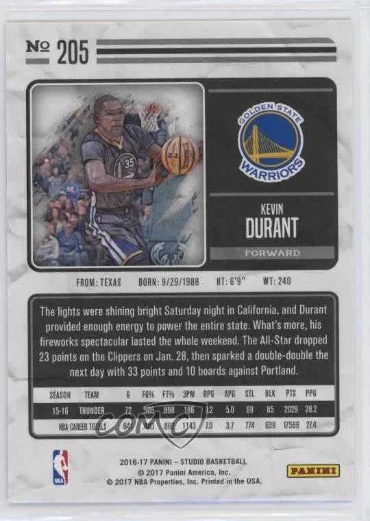 2016-17 Panini Studio Kevin Durant #205 Sketch - Image 2 of 2
