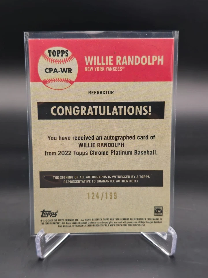 2022 Topps Chrome Platinum Anniversary Refractor 124 /199 Willie Randolph Auto - Image 2 of 3