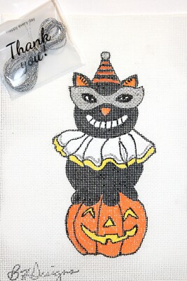 Halloween Cat Masked Needlepoint Canvas Hand Painted 18 mesh Zweigart Was $62