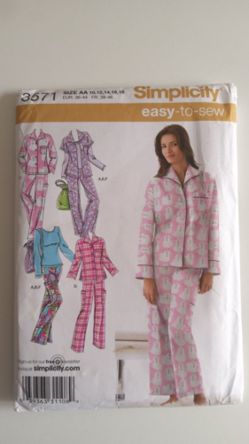 SIMPLICITY 3571 WOMEN'S PAJAMAS,  PAJAMA BAG, AND KNIT TOP SEWING PATTERN UNCUT - Picture 1 of 3