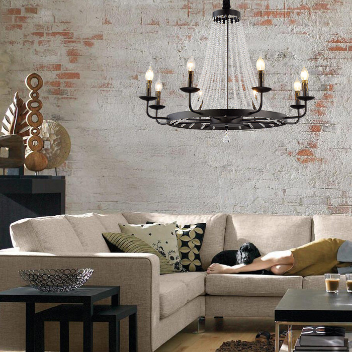 31.4" LED Postmodern Round Black Crystal Chandelier Pendant Lighting Fixture New