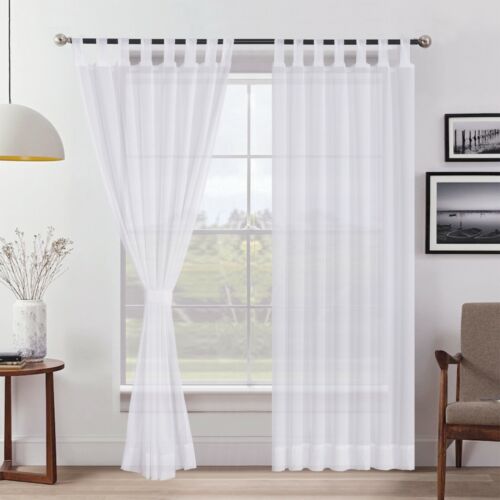 Un par de cortinas de velo de alta calidad 2 paneles 10 cm de largo pestaña superior transparente sólido - Imagen 63 de 69