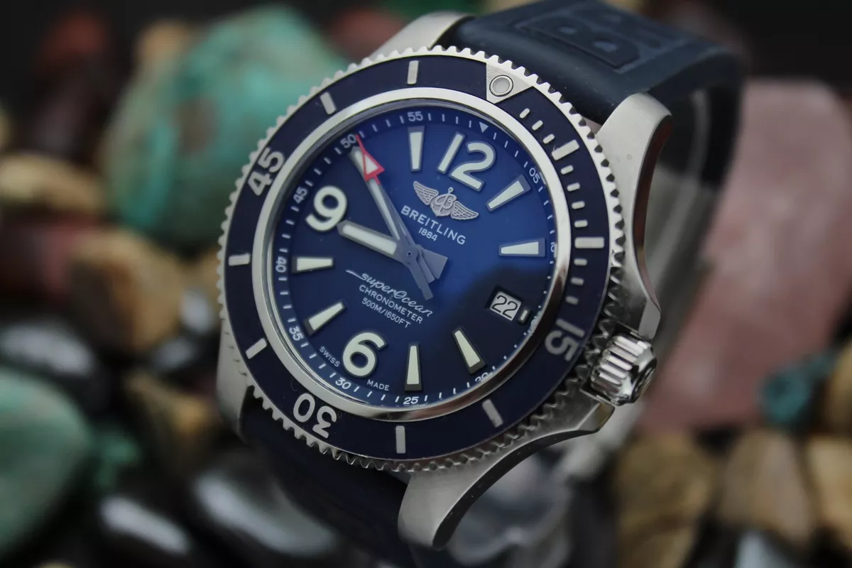 Men s BREITLING Superocean 42 A17366 Blue Dial Stainless Steel