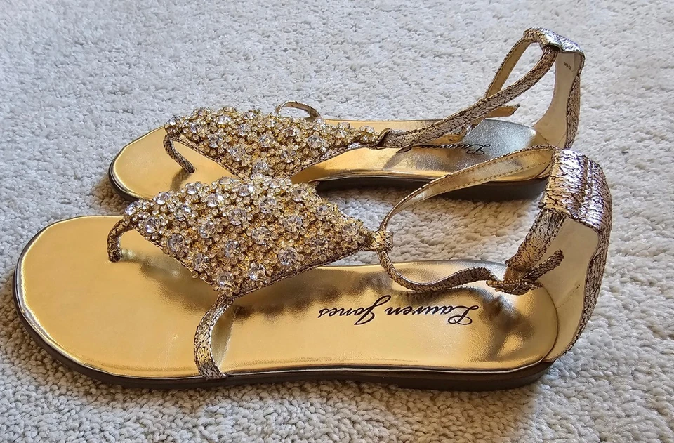 Lauren Jones Fiona-LJ Gold Crinckle 金属色女士凉鞋- 8.5M 码-全新 — 第 3/4 张图片